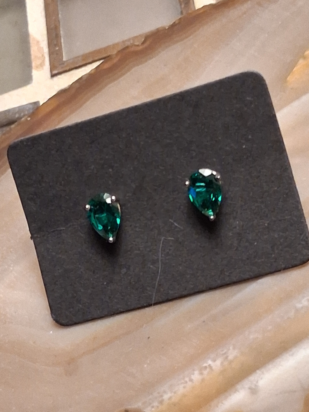 Teardrop Emerald Green Stud Earrings - Women Jewelry